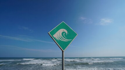 Tsunami Warning Sign by the Sea