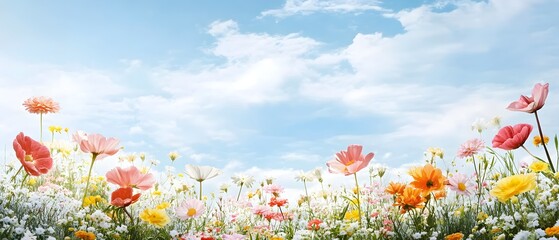 Vintage floral garden with colorful flowers.