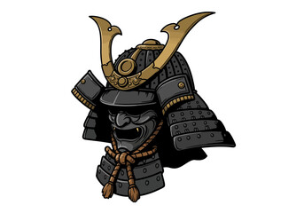 Detailed Illustration of a Samurai Helmet and Mask.