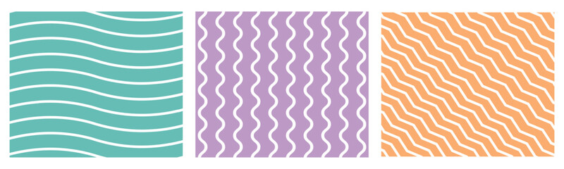 Soft zigzag pattern, Pastel colorful background with seamless line, wobbly stripe. Set of wavy zigzag lines. Vector illustration.