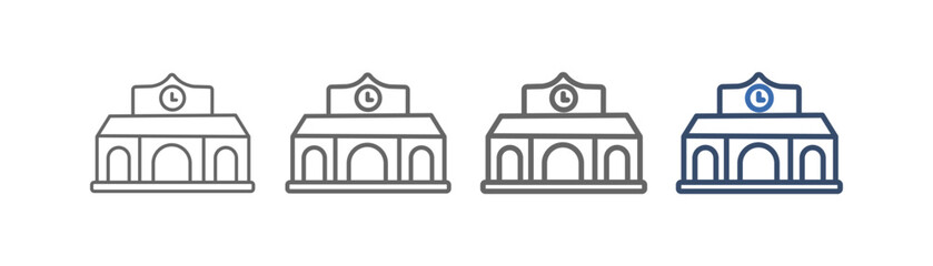 
outline icon set train station building with train stop building design
