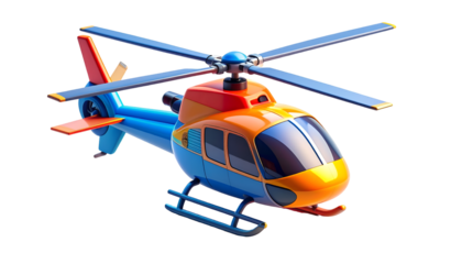 Vibrant 3D Cartoon Helicopter Isolated on Black - Glossy Blue & Orange Air Transport Render for Kids, Travel & Tech Concepts