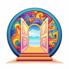 Open Door to Serenity A Colorful Gateway to a Tranquil Seascape