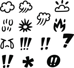 Obraz premium Hand-drawn weather icons and symbols expressing emotions and exclamations