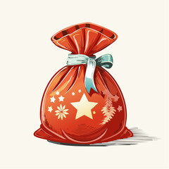 Festive Gift Bag Illustration with Stars and Bow