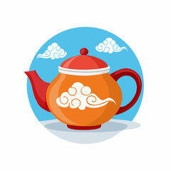 Asian Teapot with Cloud Design Illustration