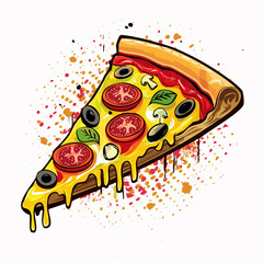 Delicious Pizza Slice with Colorful Splatter Background Illustration