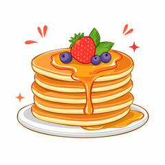 Delicious Stack of Pancakes with Berries and Syrup, vector illustration