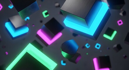 Abstract purple and green digital background illustration with squares and a futuristic light glow pattern for technology web design concept