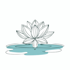 Elegant Lotus Flower Illustration on Water Reflection, Symbol of Purity and Enlightenment