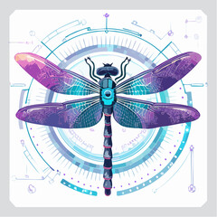 Dragonfly Illustration with Futuristic Tech Background