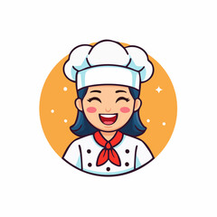 Cartoon Chef Woman with Smiling Face on Orange Circle Background - Cute Cooking Mascot