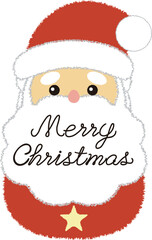 クリスマス・グリーティングカードデザイン - モコモコのサンタの顔のキャラクターイラスト