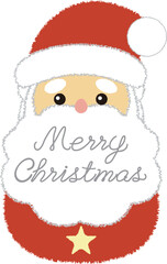 クリスマス・グリーティングカードデザイン - モコモコのサンタの顔のキャラクターイラスト