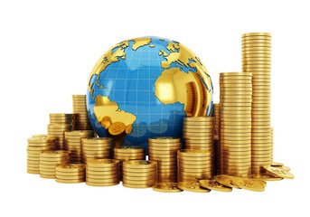 Global Finance & Growth: Golden World on Stacks of Money