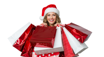 Woman in Santa Hat with Shopping Bags