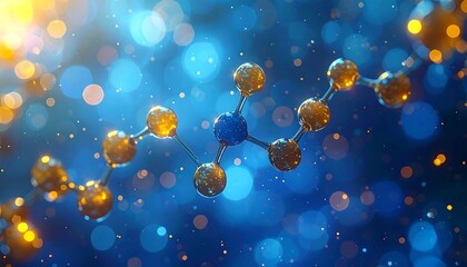 Molecular structure with glowing spheres, science abstraction