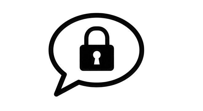 Locked Chat Bubble Icon on Black Background speech bubble isolated on a transparent background