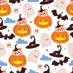 Fototapeta premium seamless pattern cartoon bear with halloween element drawing, for halloween vibe wallpaper and background