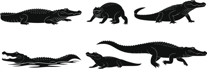 MobileCrocodile silhouette vector, alligator reptile illustration, wild predator animal, dangerous reptile art, wildlife design, swamp predator graphic, nature reptile shape