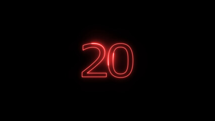 A dynamic Glowing neon text 20 number illustration. Neon business number icon. and creating a stunning illustration. 4k illustration