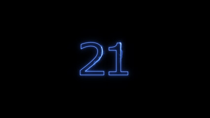 A dynamic Glowing neon text 21 number illustration. Neon business number icon. and creating a stunning illustration. 4k illustration