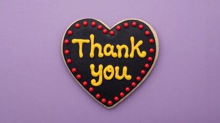 Delightful heart-shaped cookie with Thank You icing and red and yellow accents.