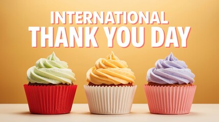 Fun and delightful tribute to International Thank You Day with colorful cupcakes and vibrant text.