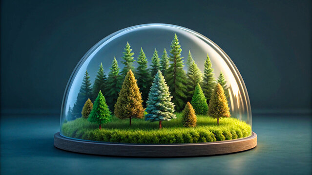Miniature forest preserved under a glass dome
