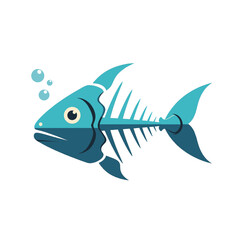 Obraz premium Cartoon fish skeleton illustration with bubbles and details.