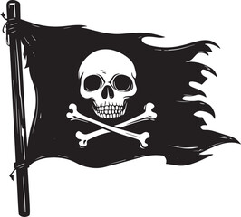 Fototapeta premium A pirate flag with a skull and crossbones on a black background.