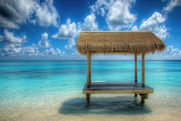 Tranquil beach hut over turquoise water