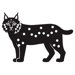Wild cat silhouette with spots isolated on white background. Vector illustration of lynx or bobcat design. Wildlife animal symbol for nature, predator and forest art concept