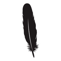 Feather silhouette isolated on white background. Bird feather vector illustration, symbol of freedom, nature, lightness, and flight. Perfect for tattoo, logo and design use