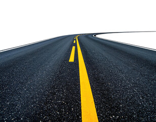 Fototapeta premium Perspective shot of asphalt road with yellow lines, disappearing into black
