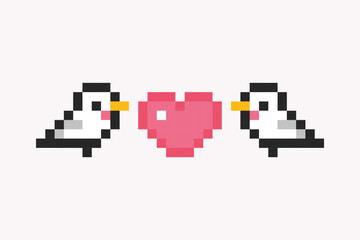 pixel art love bird vector illustration set