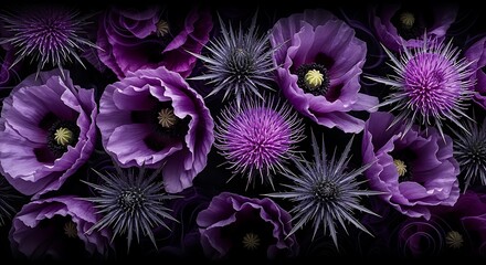 Purple Poppies and Thistles - A Dark Floral Arrangement.