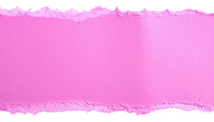 A bright pink rectangle framed by textured edges of torn paper, black background
