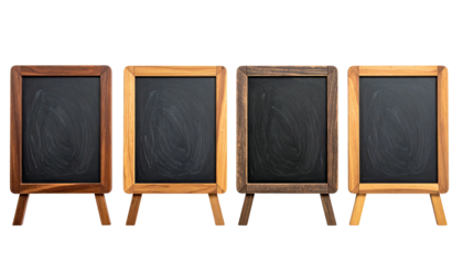 Four small, wooden framed chalkboards stand side-by-side, ready to display