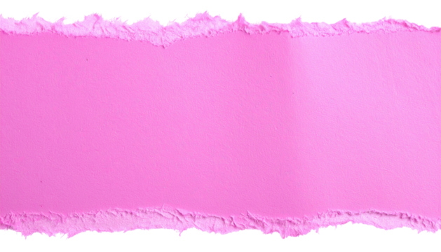A bright pink rectangle framed by textured edges of torn paper, black background