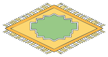 Obraz premium Traditional diamond shaped rug with green center and yellow border tassels