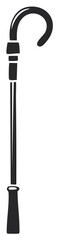 Black silhouette of a traditional walking stick with a curved hook handle for support.