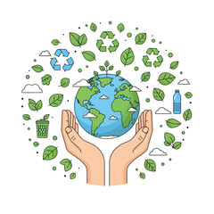 Save The Planet – Minimalist Vector Earth in Hands