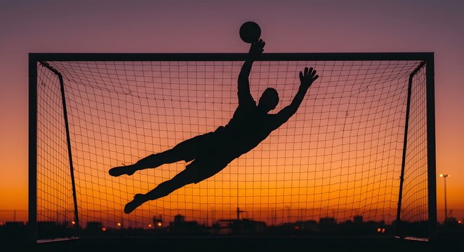 Goalkeeper catching ball silhouette