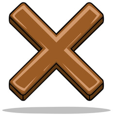 Obraz premium Stylized Brown Cross Icon with Drop Shadow Symbolic Sign on White