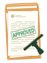 Approved Stamp on Document Papers with Rubber Stamp for Business Contract and Permit Concept Illustration Clip Art