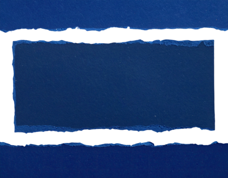 Deep blue rectangle with uneven edges, contrasting starkly with black background