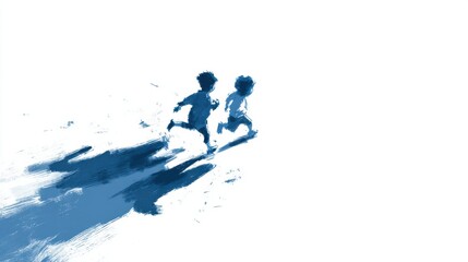 Illustration of two children running together and holding hands.