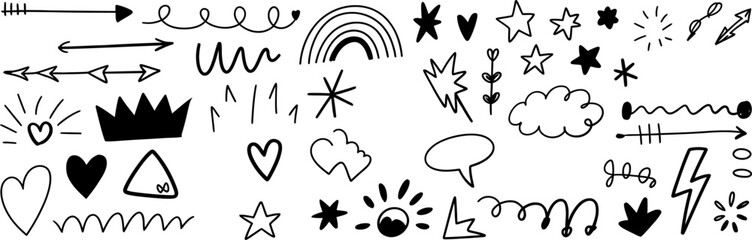 Doodle art collection featuring hand drawn vector design