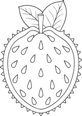 Black and white soursop outline drawing tropical fruit art representing healthy natural food and design inspiration